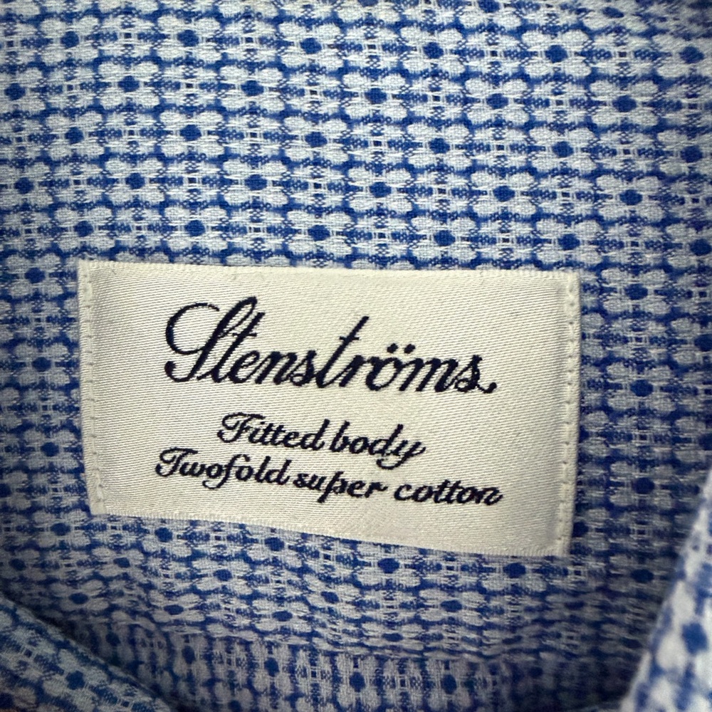 Stenströms Fitted Body Dress Shirt Blue Textured Weave 15.75 / 40
